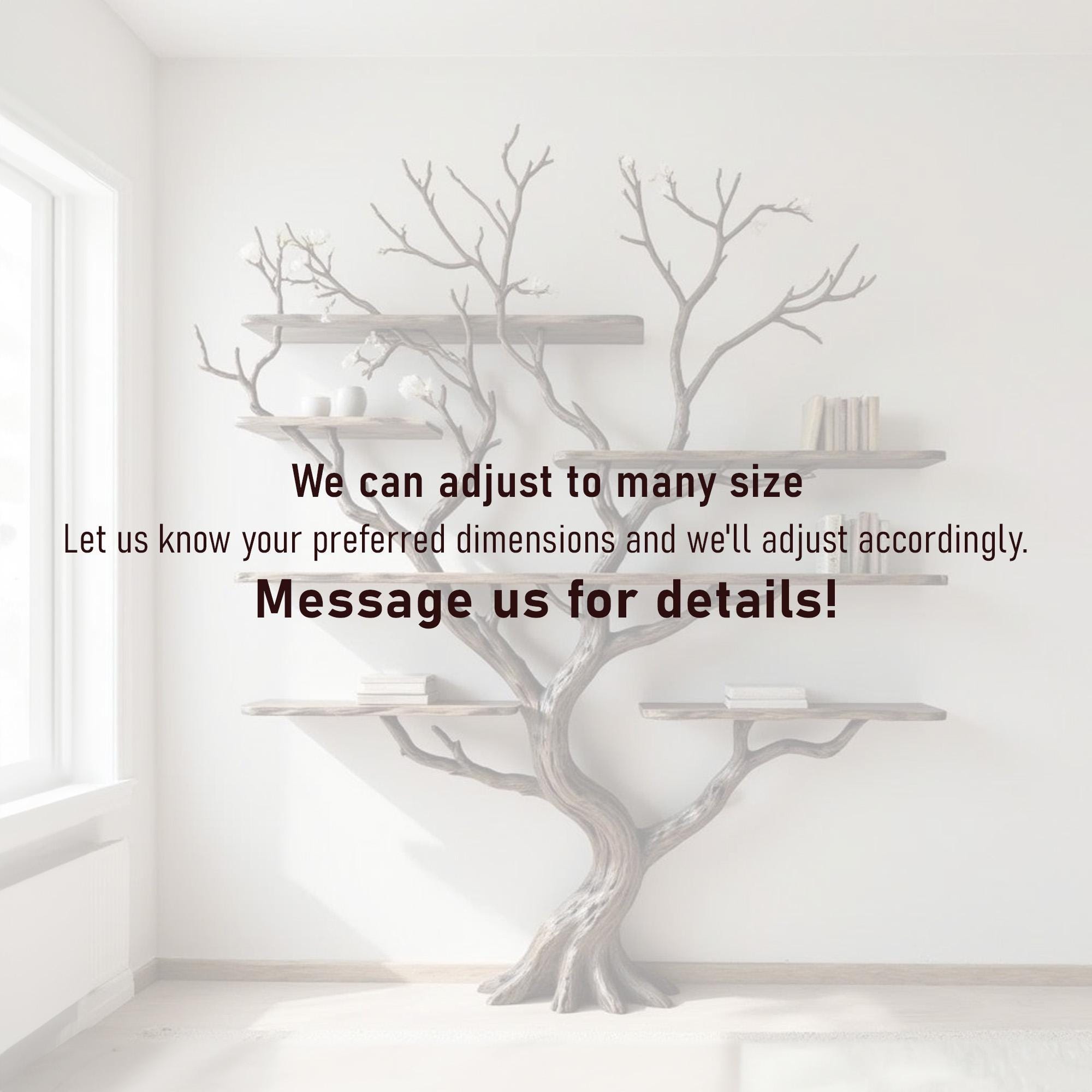 Driftwood Tree Branch Bookshelf: Rustic Wood Carving Wall Art