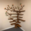 Corner driftwood tree bookshelf wall mount solid wood scupltured bookcase wood furniture decoration