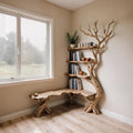 Driftwood Corner Bookshelf: Solid Wood Tree Branch Carving