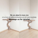 Driftwood corner console table natural tree branch rustic table entryway floating bookshelf handmade furniture