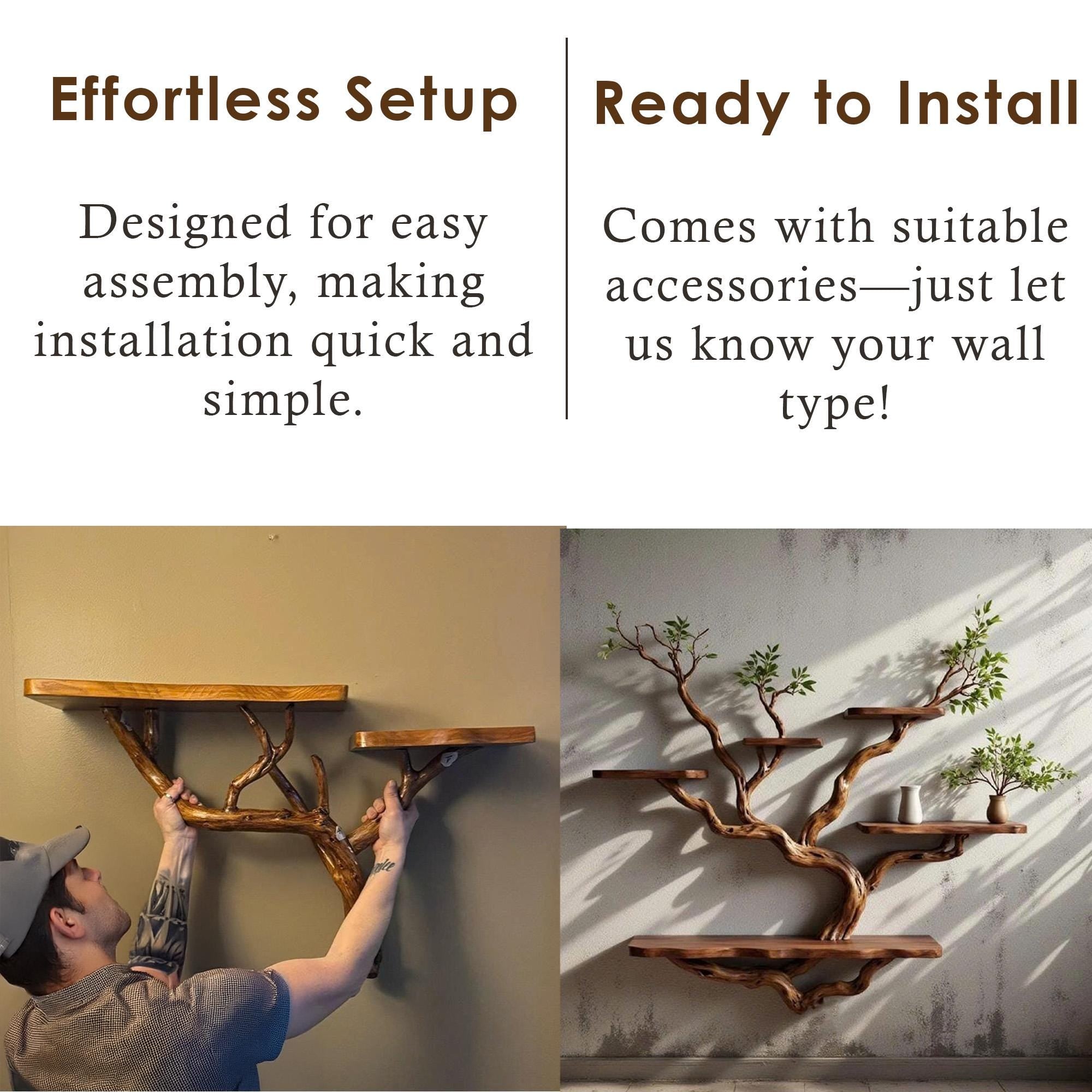 Live edge floating bookshelf wall mounted solid wood shelving driftwood branch art unique bookcase decor gift for housewarming