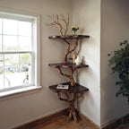 Corner floating bookshelf driftwood branch tree shelf solid wood bookcase live edge shelving wall mount driftwood rustic furniture