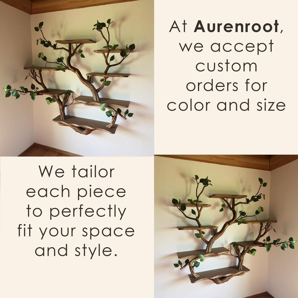 Floating shelf driftwood branch bookcase tree bookshelf wall mount solid wood shelves art decor home for living room