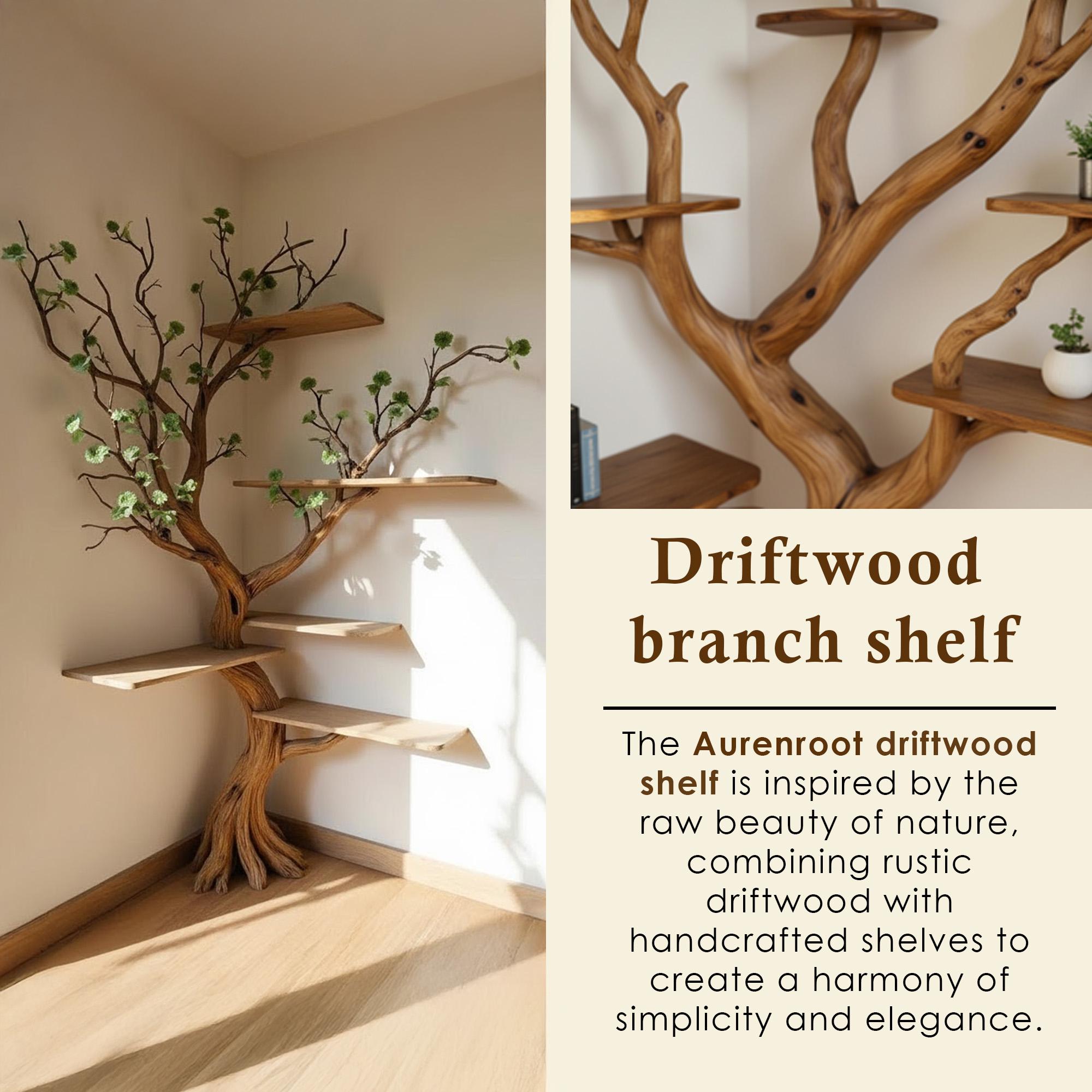 Corner tree branch book shelf standing bookcase solid wood floating shelves on wall driftwood shelving art