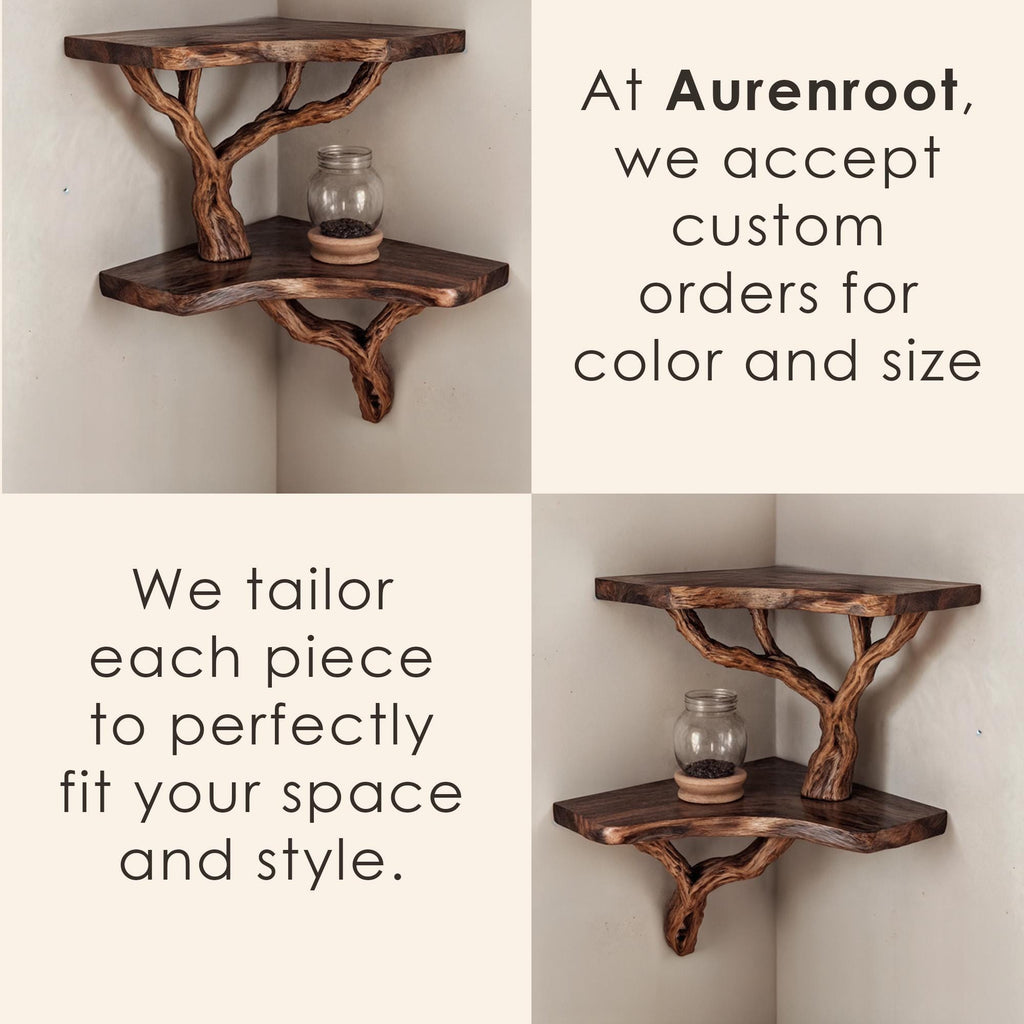 Driftwood corner wall shelf natural solid wood bookshelf art tree branch bookshelves unique floating shelves wall mount handmade furniture