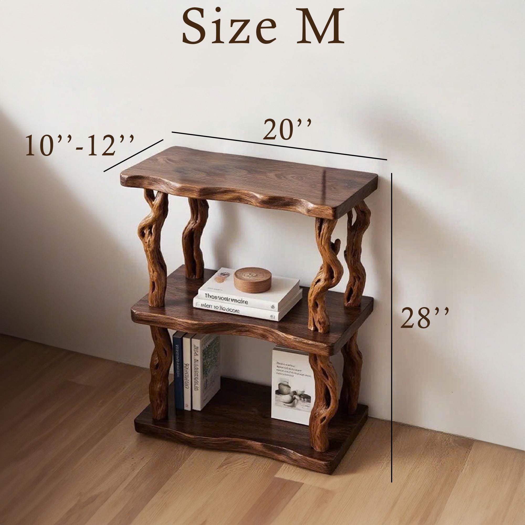 Natural wood bookcase solid wood rustic night stand mini bedside table free standing shelf handmade furniture