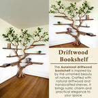 Floating corner tree branch bookshelf live edge wall mount corner driftwood bookcase solid wood shelving furniture centerpiece