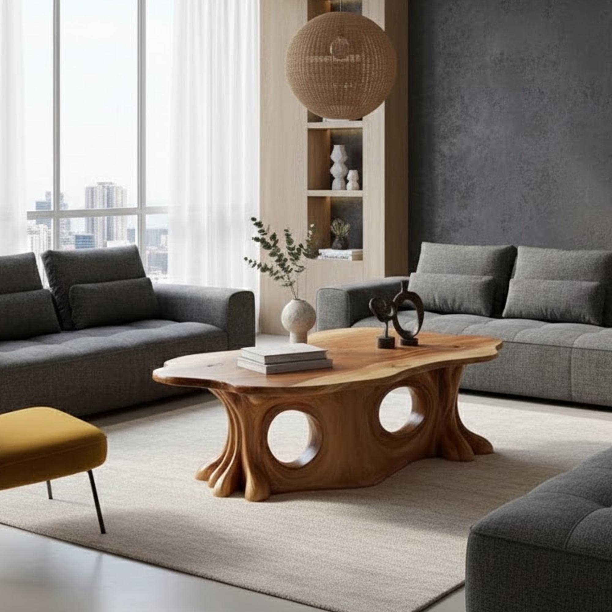 Solid wood coffee table tree trunk driftwood sculpture stump side table live edge console table furniture