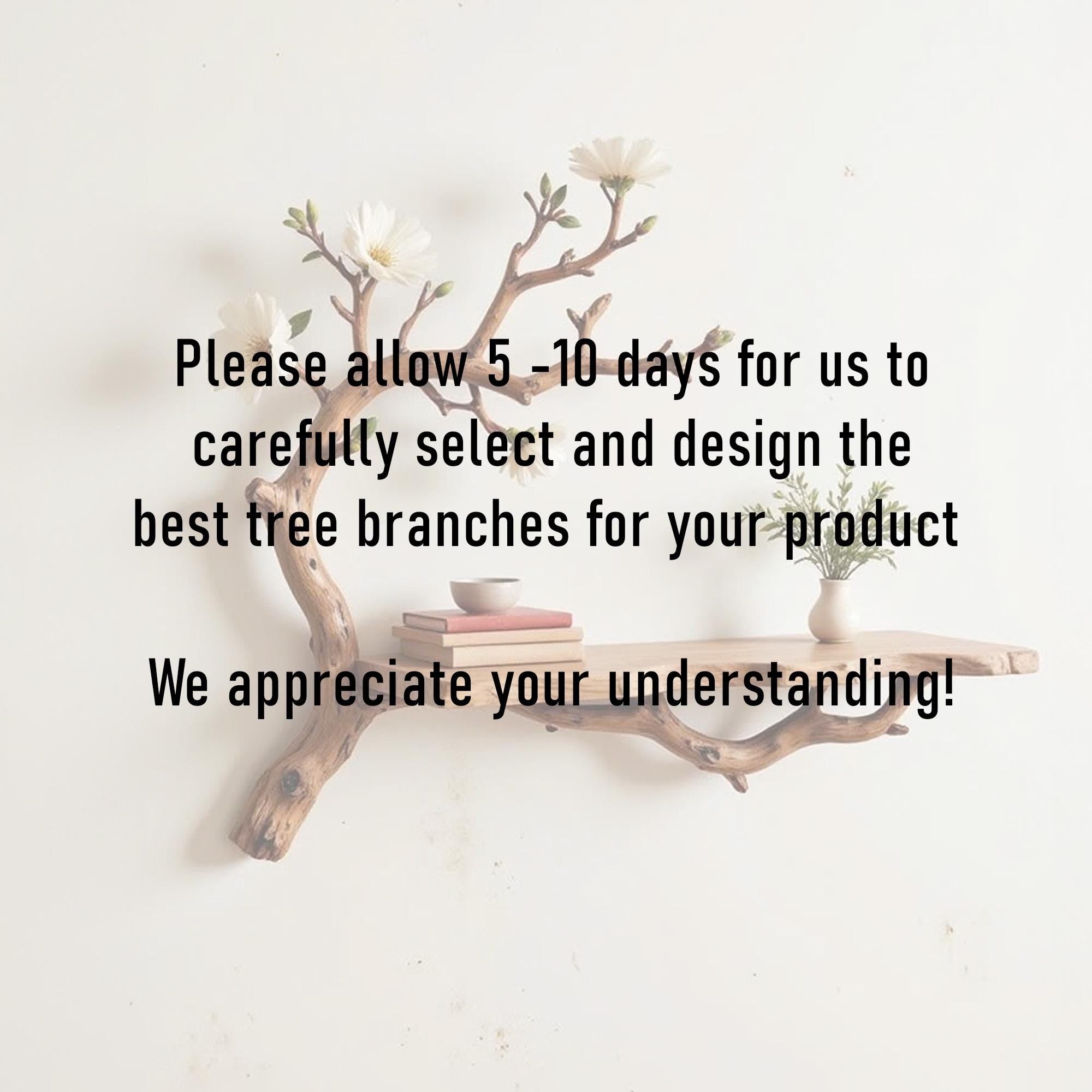 Floating book shelf driftwood branch on wall fake flowers live edge shelves decor for home