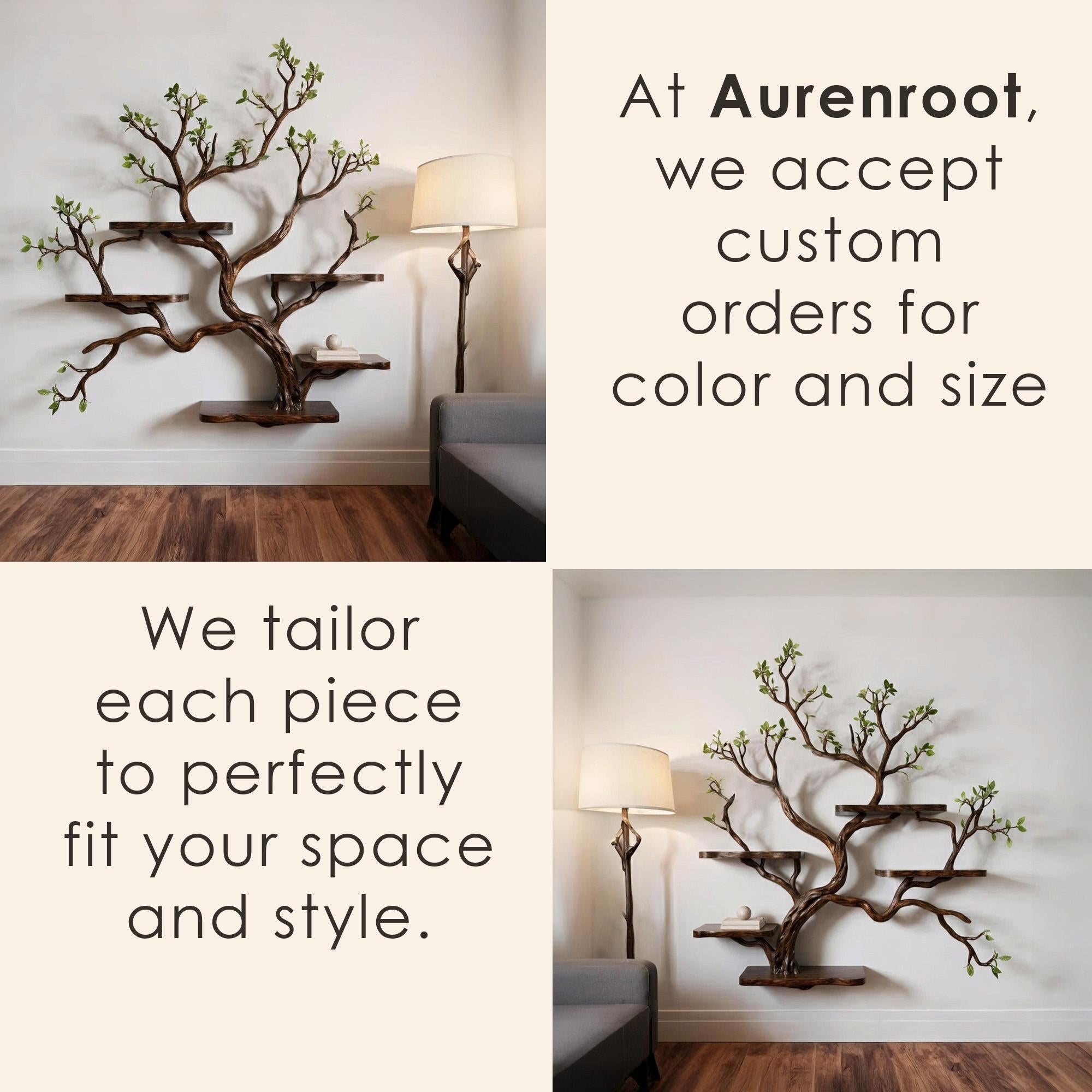 Floating tree branch book shelf on wall live edge floating shelves art bookshelf solid wood for home decor