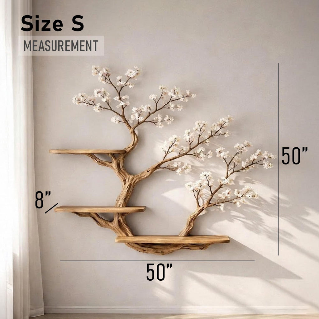 Tree branch bookshelf solid wood display shelf on wall live edge floating shelves art