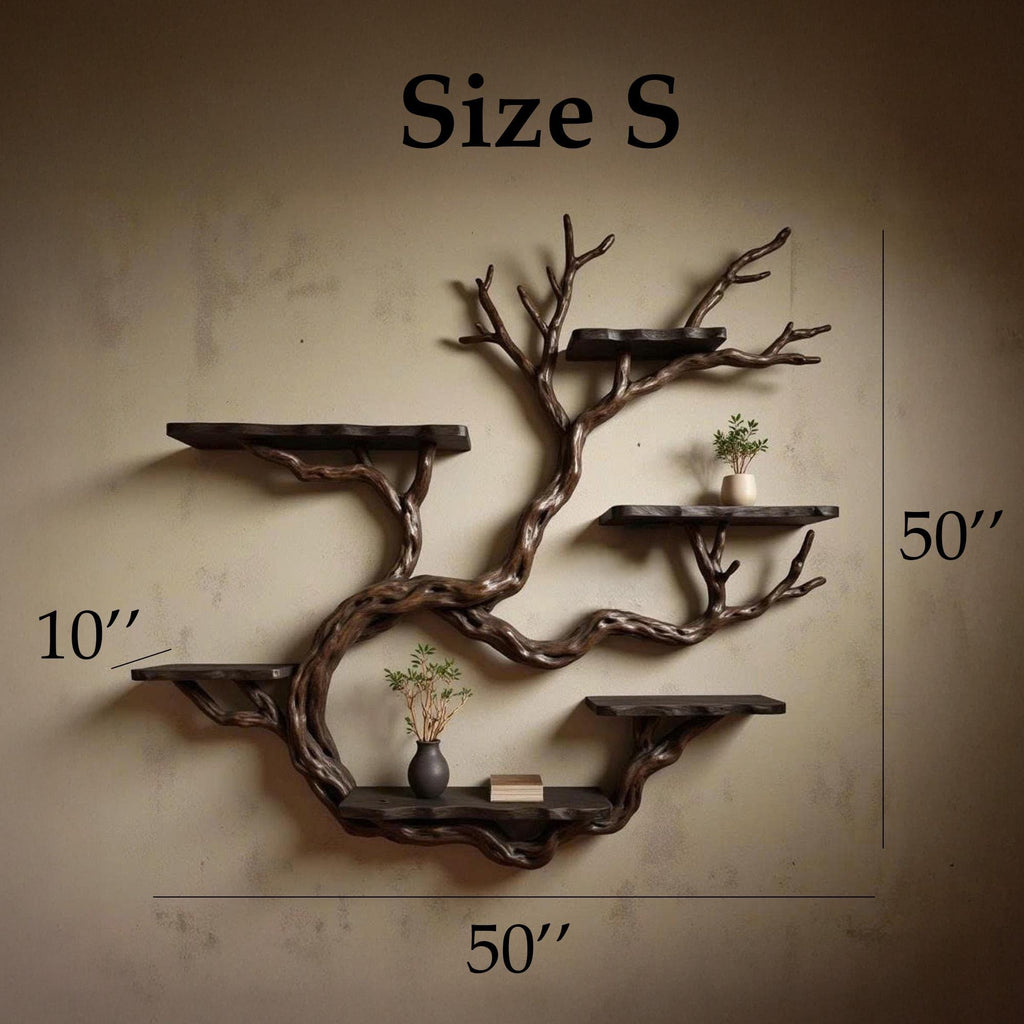 Wall mount driftwood tree shelf rustic bookshelf branch tree shape art sculptured housewarming