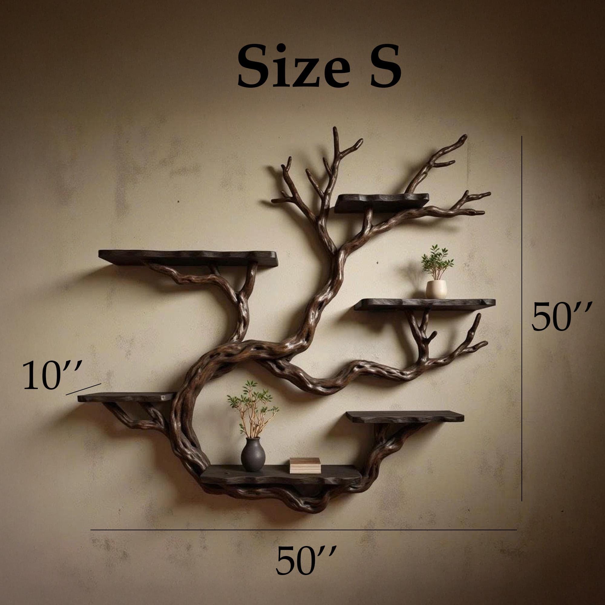 Wall mount driftwood tree shelf rustic bookshelf branch tree shape art sculptured housewarming