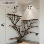 Tree branch corner floating bookshelf solid wood bookcase wall mount driftwood art decor