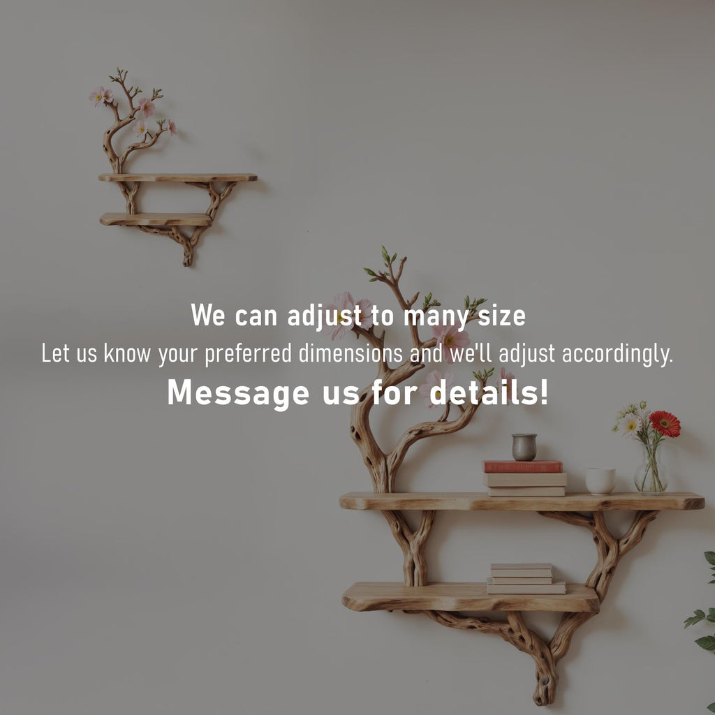 Natural driftwood floating shelf handcrafted tree branch bookshelf wall mount rustic solid wood bookcase for livingroom space decor