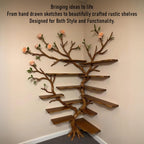 Corner driftwood tree bookshelf wall mount solid wood scupltured bookcase wood furniture decoration