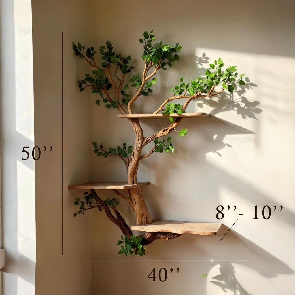 Corner tree bookshelf driftwood tree branch floating shelf wall mount tree bookcase drift wood decor live edge shelf furniture