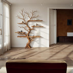 Tree branch bookshelf art decor driftwood shelf wall mounted solid wood bookcase