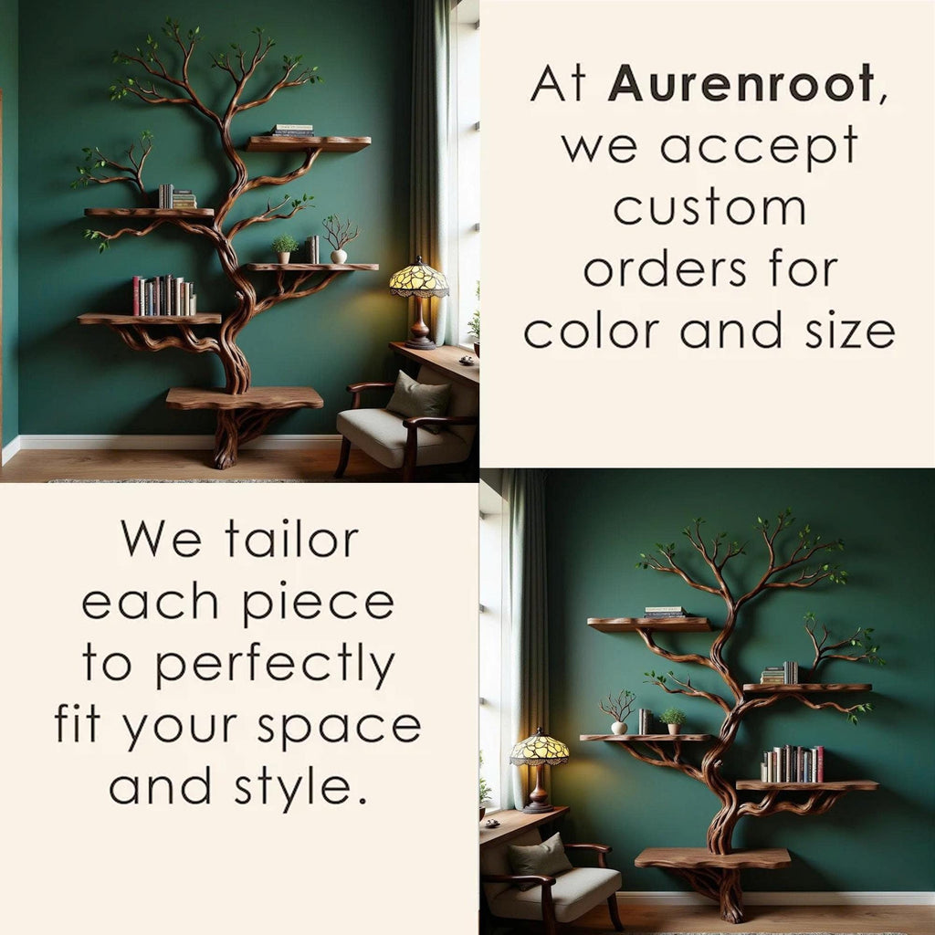 Driftwood branch tree floating shelf bookshelf solid wood bookcase home decor for living room