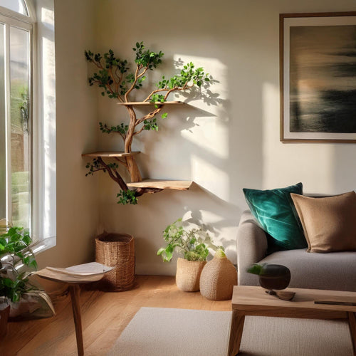 Corner tree bookshelf driftwood tree branch floating shelf wall mount tree bookcase drift wood decor live edge shelf furniture