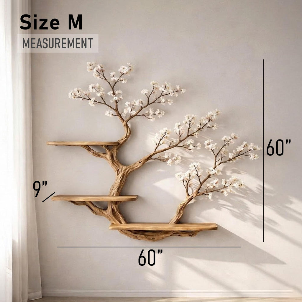 Tree branch bookshelf solid wood display shelf on wall live edge floating shelves art