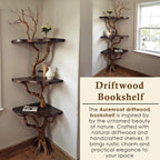 Corner floating bookshelf driftwood branch tree shelf solid wood bookcase live edge shelving wall mount driftwood rustic furniture