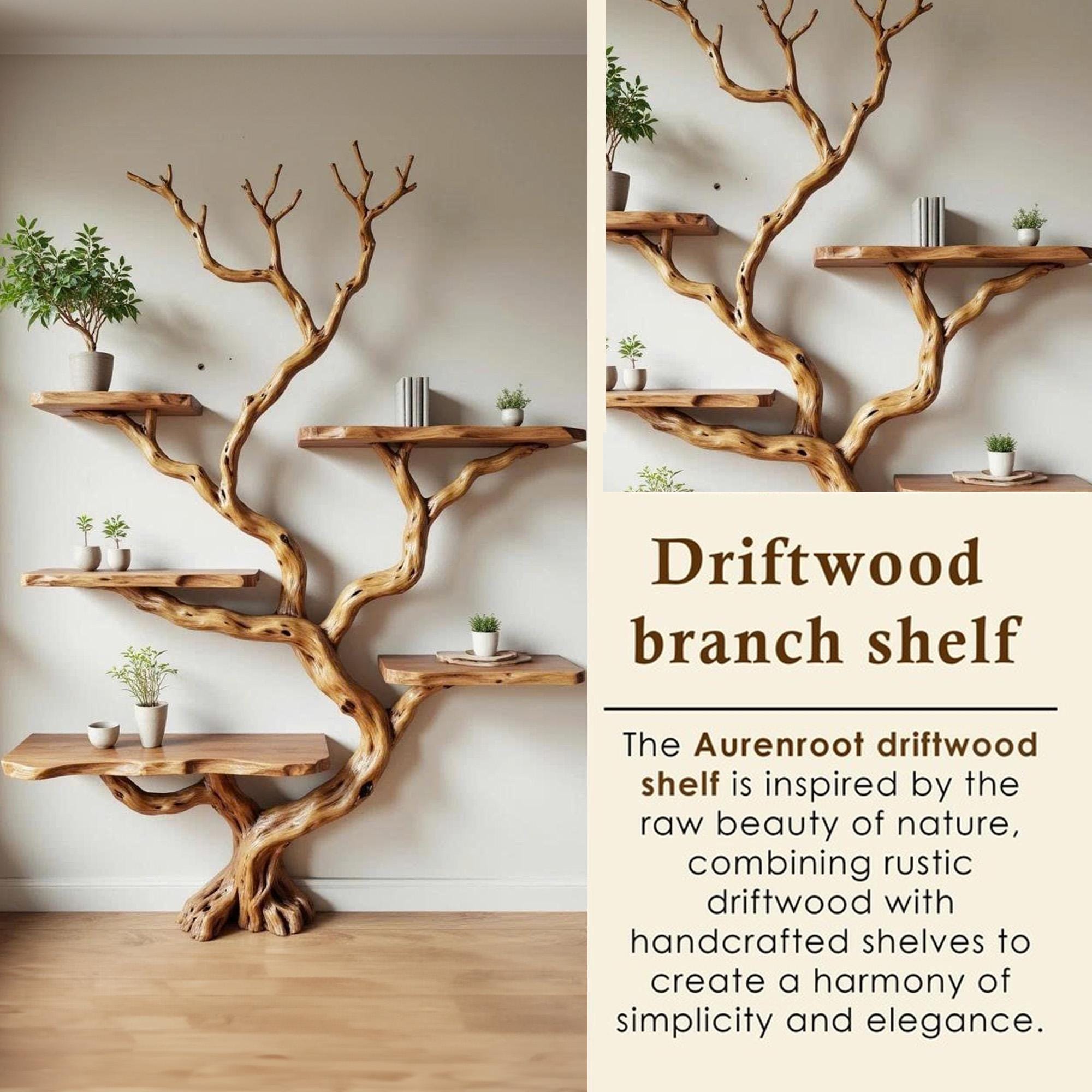 Driftwood tree branch bookshelf wood floating shelf solid wood bookcase home decor for living room