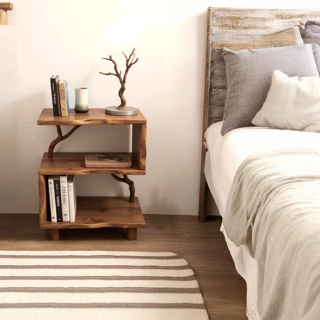 Night stand bookcase solid wood free standing small bookcase bedside driftwood handcrafted record player stand wood work furniture
