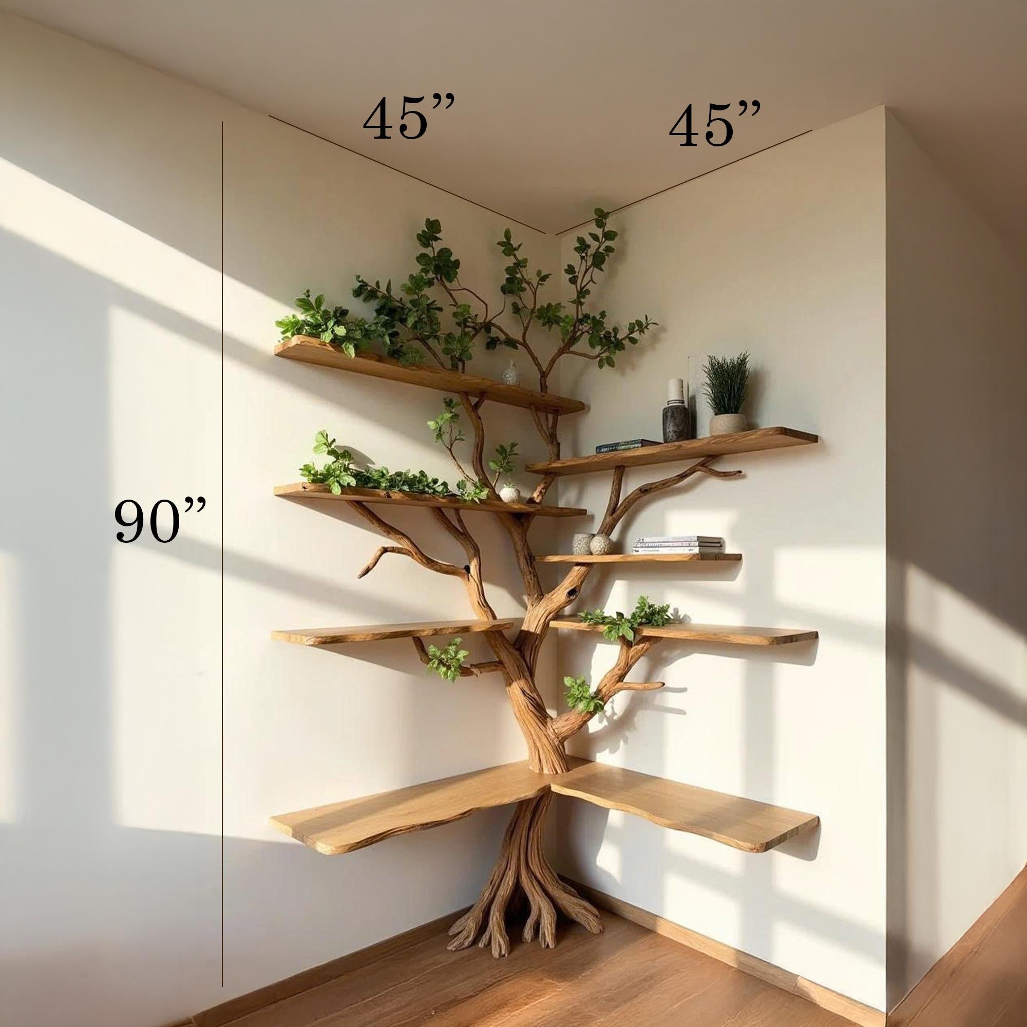 Corner floating bookshelf wall mount tree branch bookcase sculptured shelving furniture