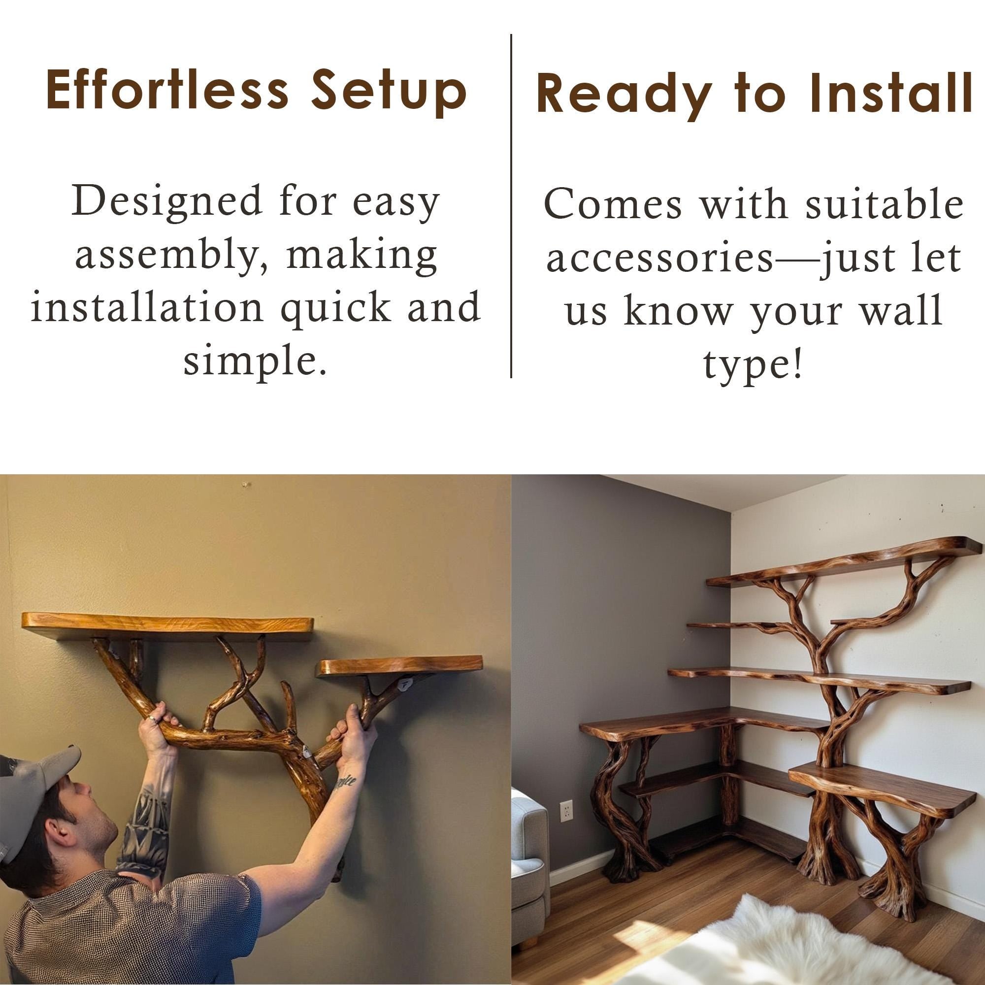 Tree coner book shelf solid wood wall mount bookcase live edge furniture driftwood branch art