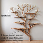 Tree bookshelf art driftwood shelf wall mounted bookcase solid wood bookshelves decor for living room