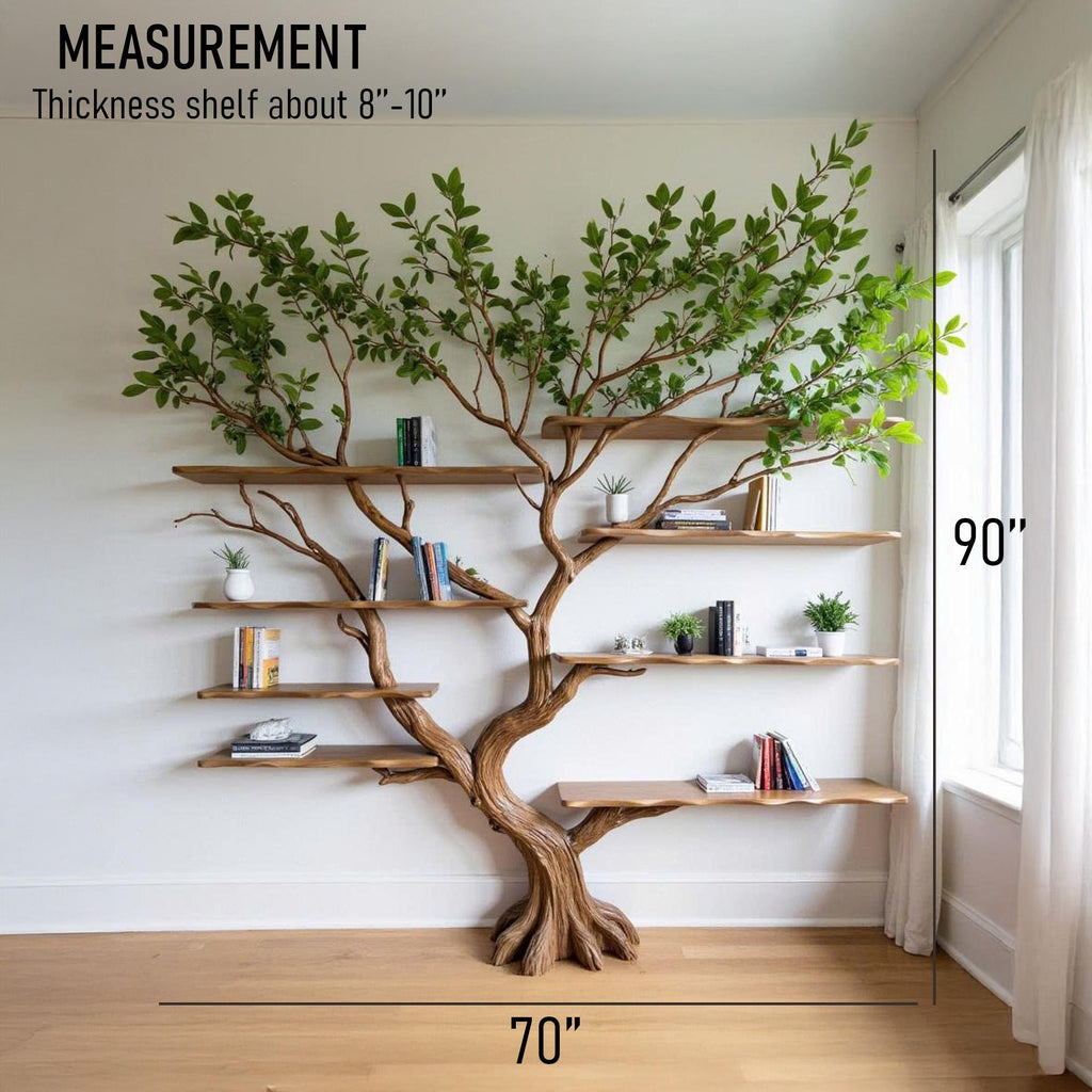 Driftwood Tree Branch Bookshelf: Rustic Floating Wall Decor