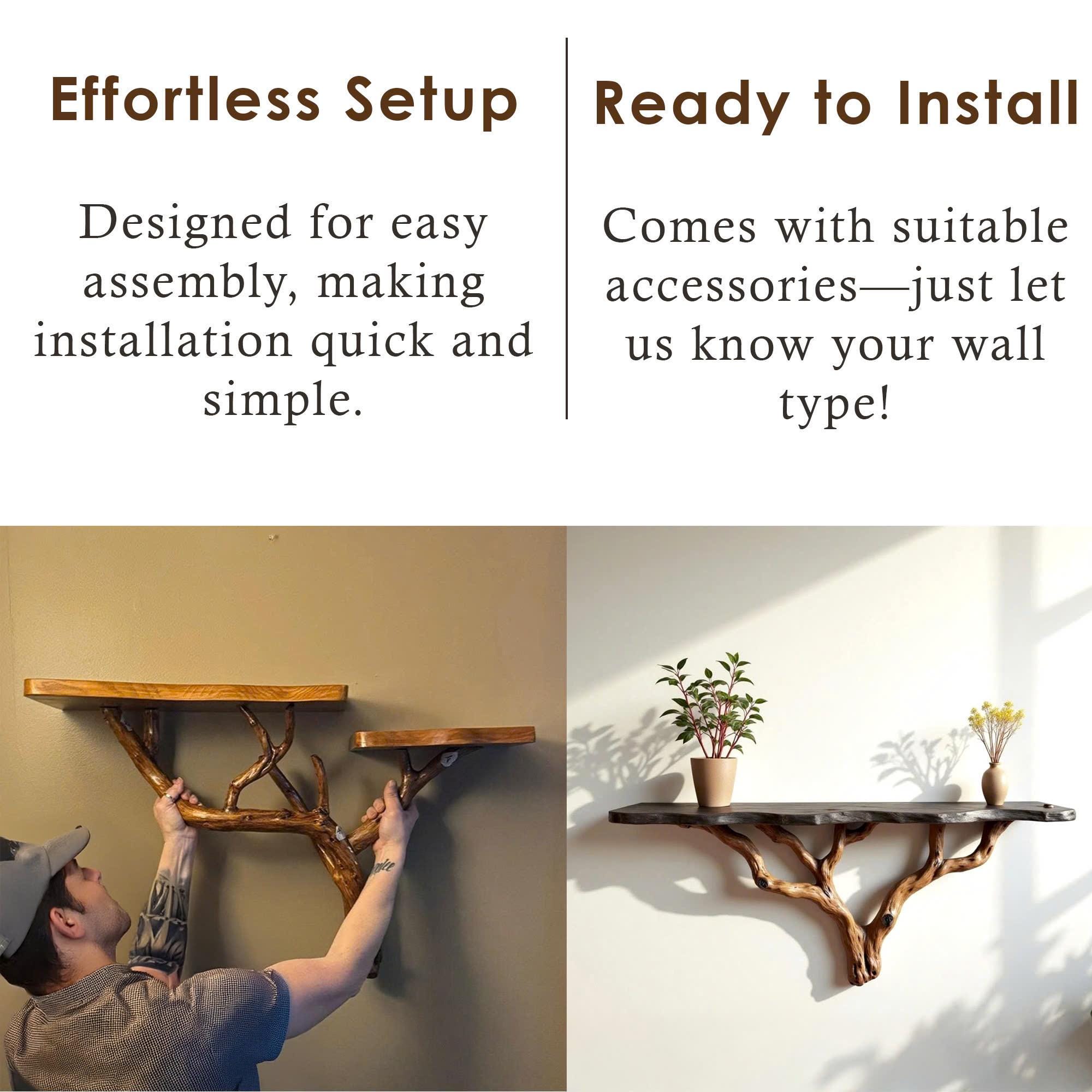 Floating wood tree shelf natural bookshelf solid wood rustic furniture wall mount tree branch shelving handmade furniture decorative