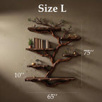 Natural driftwood tree bookshelf branch shape floating bookcase wall mount sculpture furniture