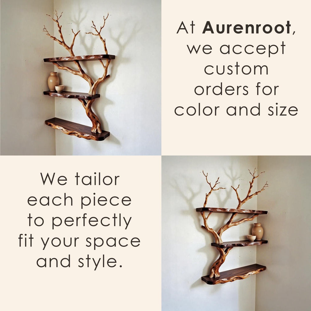 Corner floating shelf tree branch dirftwood wall mount bookshelf solid wood tree shelf art rustic home decoration gifts for mom