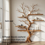 Tree branch bookshelf art decor driftwood shelf wall mounted solid wood bookcase