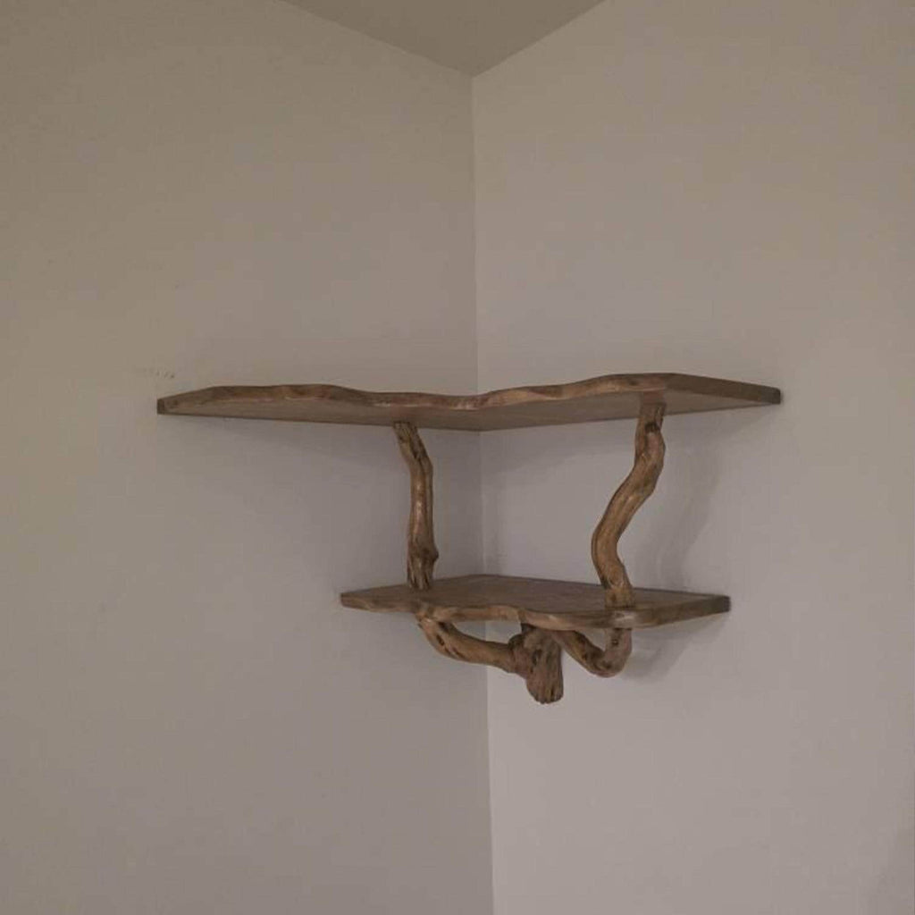 Floating corner shelf driftwood branch wall mounted shelf art bookshelf solid wood decor for home