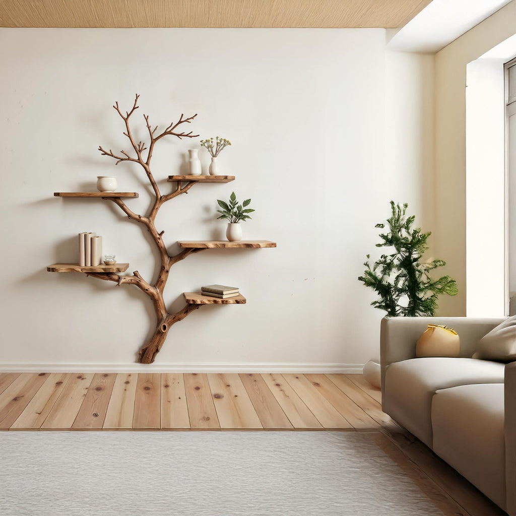 Tree book shelf art natural driftwood branch bookshelf solid wood bookcase floating shelves wall mount bookshelf decor