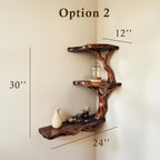 Corner floating bookshelf solid wood tree branch wall mount shelving handmade bookcase wood wall unique furniture decorations