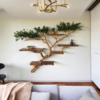 Tree branch bookshelf floating live edge shelf fake leaf wall mount tree shelf handcraft solid wood furniture