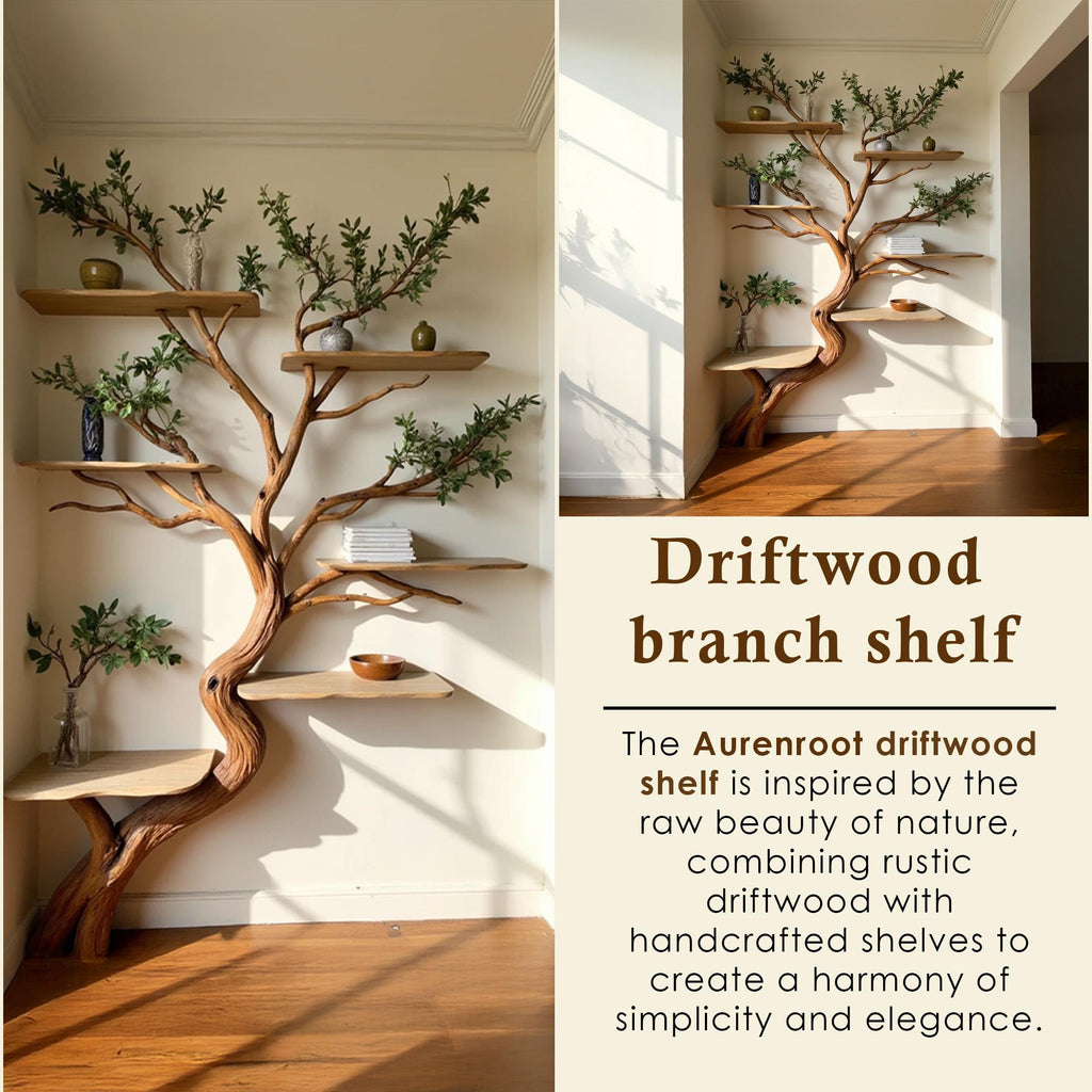 Driftwood corner shelf tree branch bookshelf art decor solid wood bookcase home