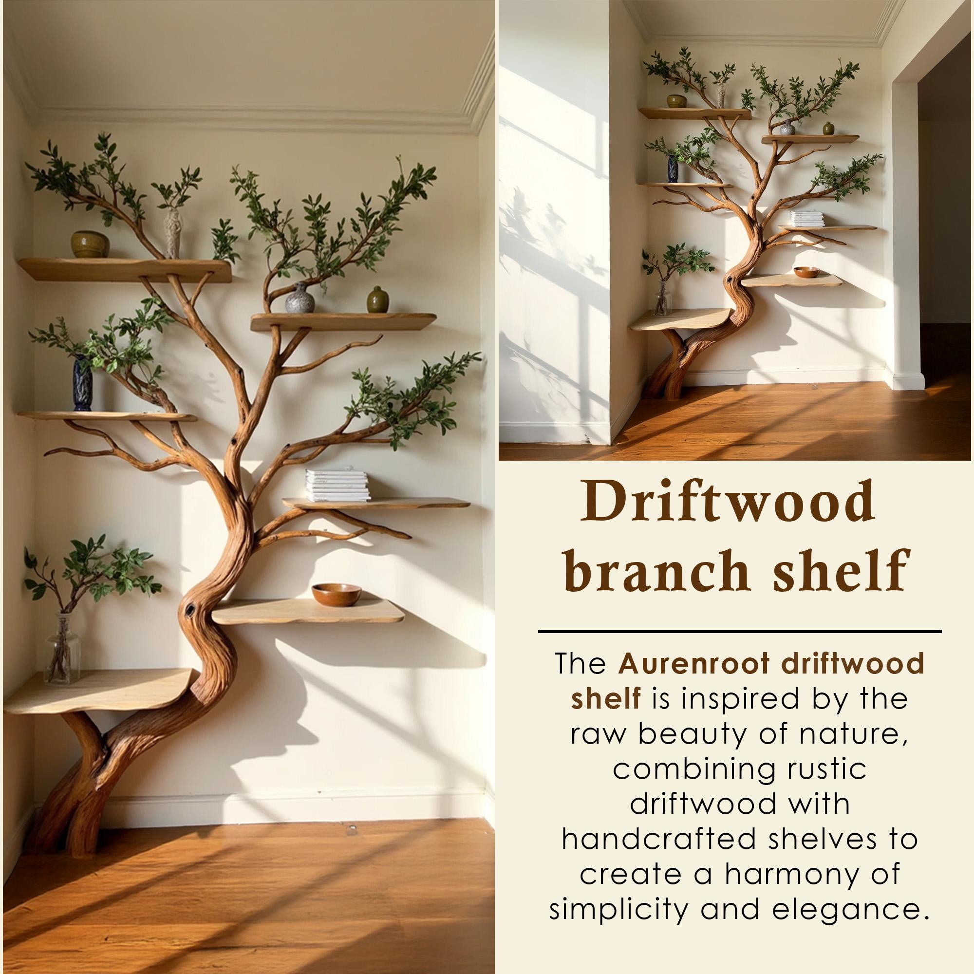 Driftwood corner shelf tree branch bookshelf art decor solid wood bookcase home