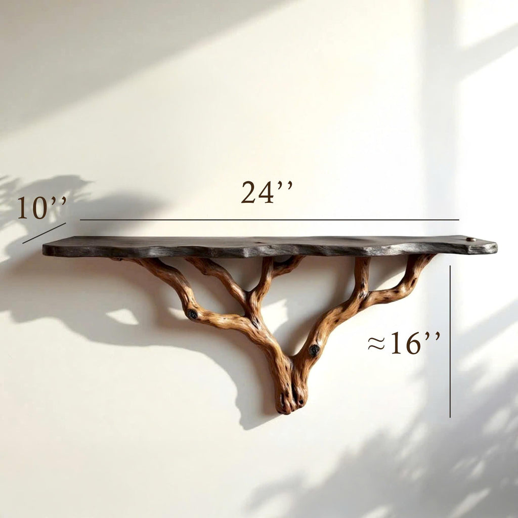 Floating wood tree shelf natural bookshelf solid wood rustic furniture wall mount tree branch shelving handmade furniture decorative