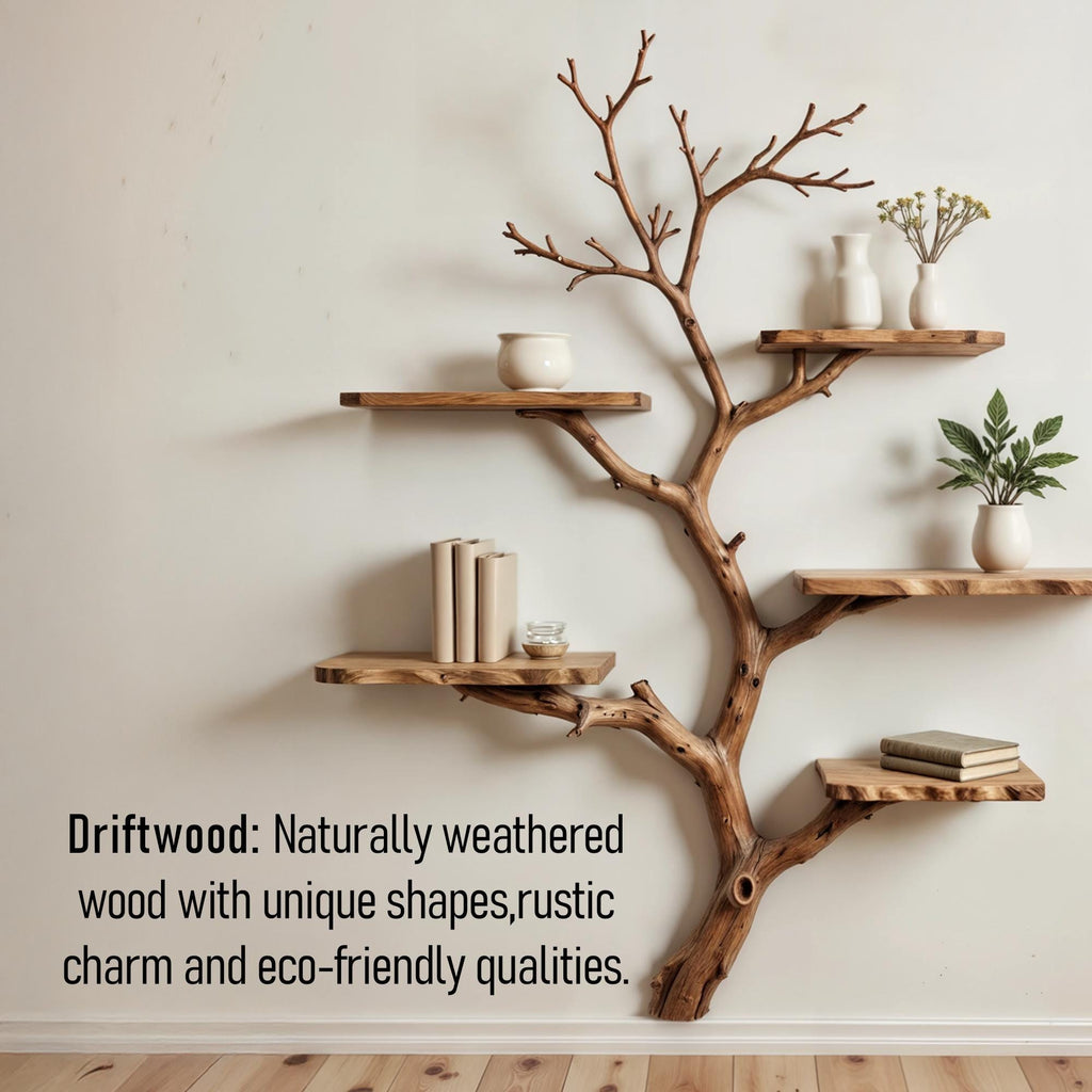 Tree book shelf art natural driftwood branch bookshelf solid wood bookcase floating shelves wall mount bookshelf decor