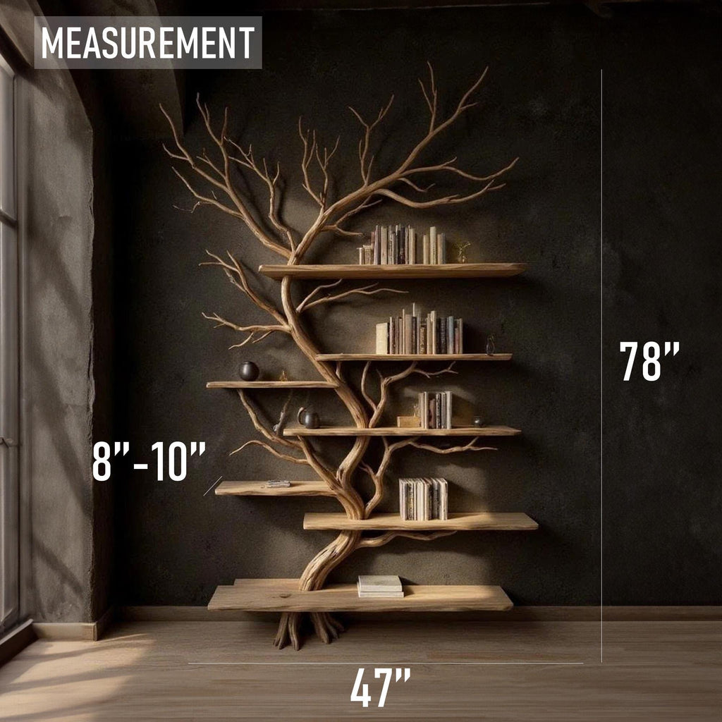 Driftwood tree branch solid wood bookshelf wall mount floating live edge furniture decoration