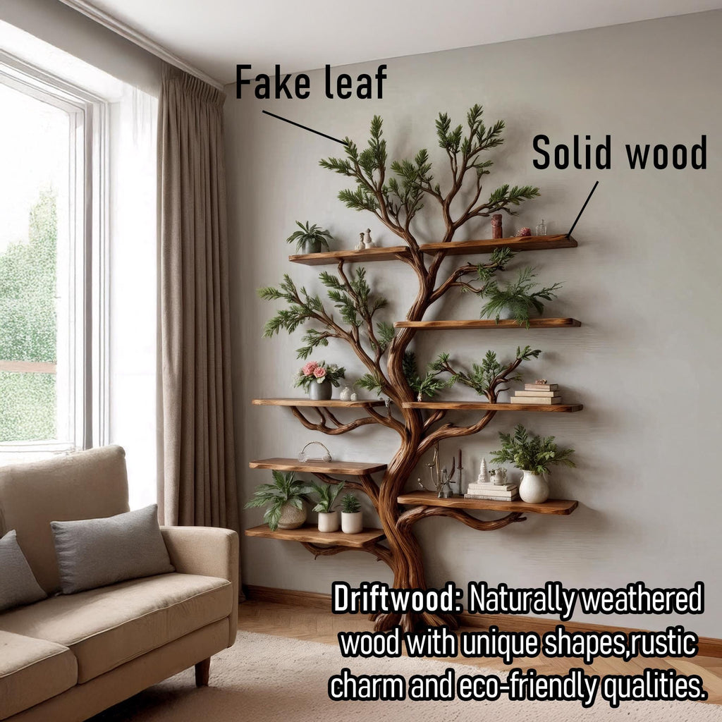 Driftwood bookshelf tree branch shelf art wall mount solid wood bookcase handmade furniture decor