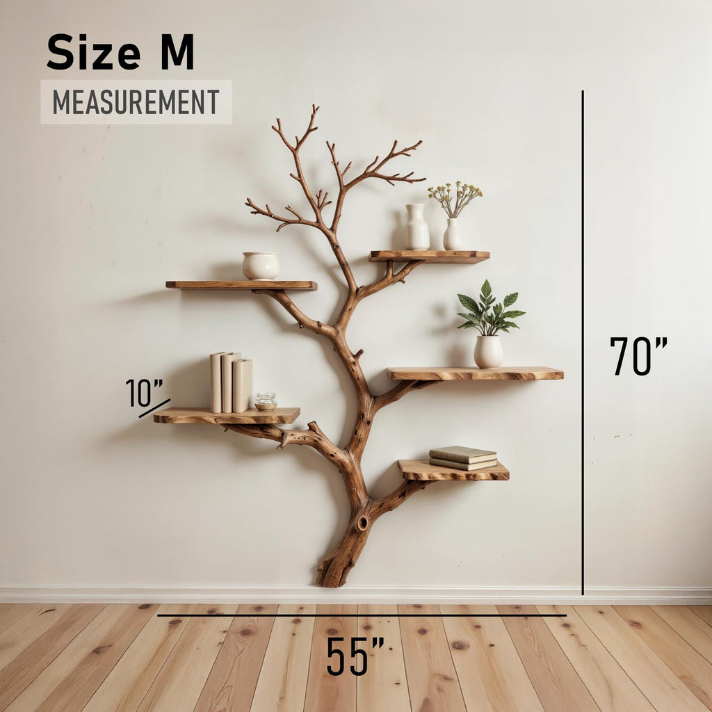 Tree book shelf art natural driftwood branch bookshelf solid wood bookcase floating shelves wall mount bookshelf decor