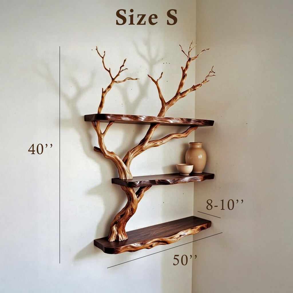 Corner floating shelf tree branch dirftwood wall mount bookshelf solid wood tree shelf art rustic home decoration gifts for mom