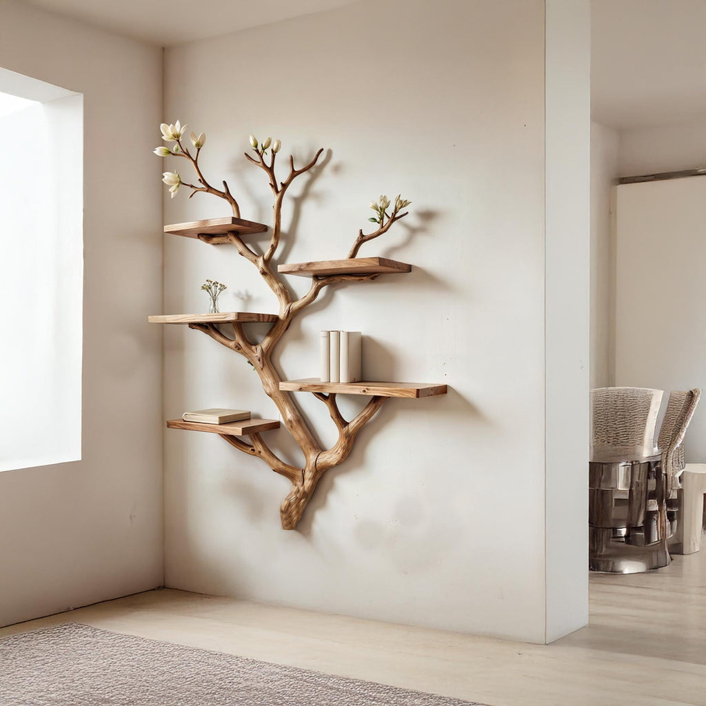Natural tree bookshelf driftwood branch shelf art solid wood bookshelf floating shelf wall mount bookshelf decor
