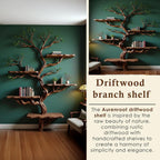 Driftwood branch tree floating shelf bookshelf solid wood bookcase home decor for living room